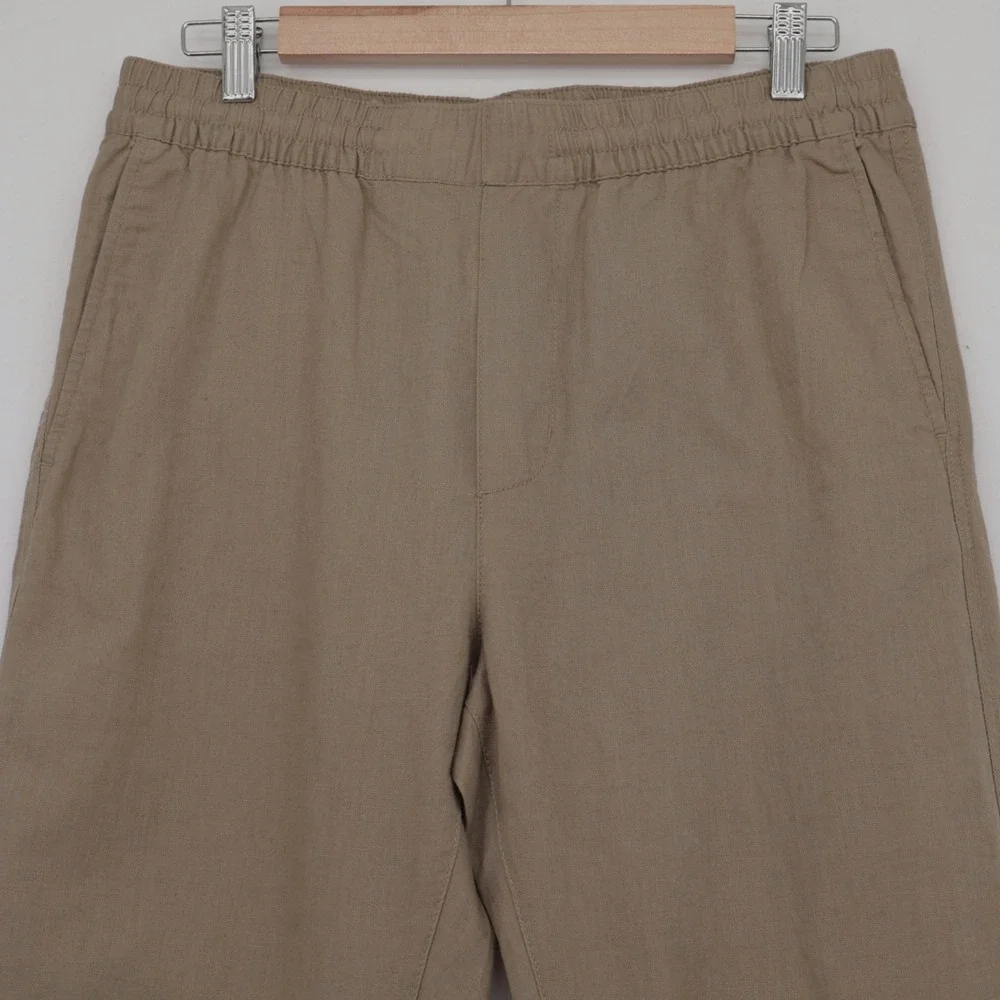NEW H&M LOGG Womens Size S Khaki Tan Linen Cotton Blend Elastic Waist Pants